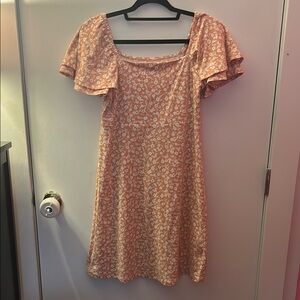 SO Pink Flutter Sleeve Square Neck Mini Dress